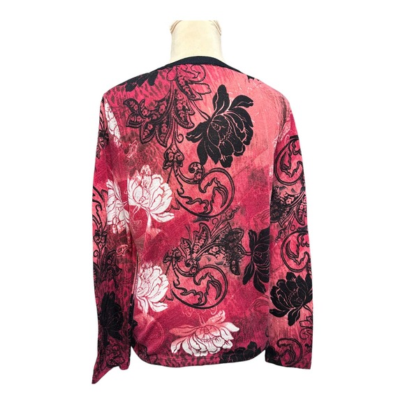 Onque Floral Zip Front Cardigan Size M Casual Red, Pink and Black - Picture 3 of 5